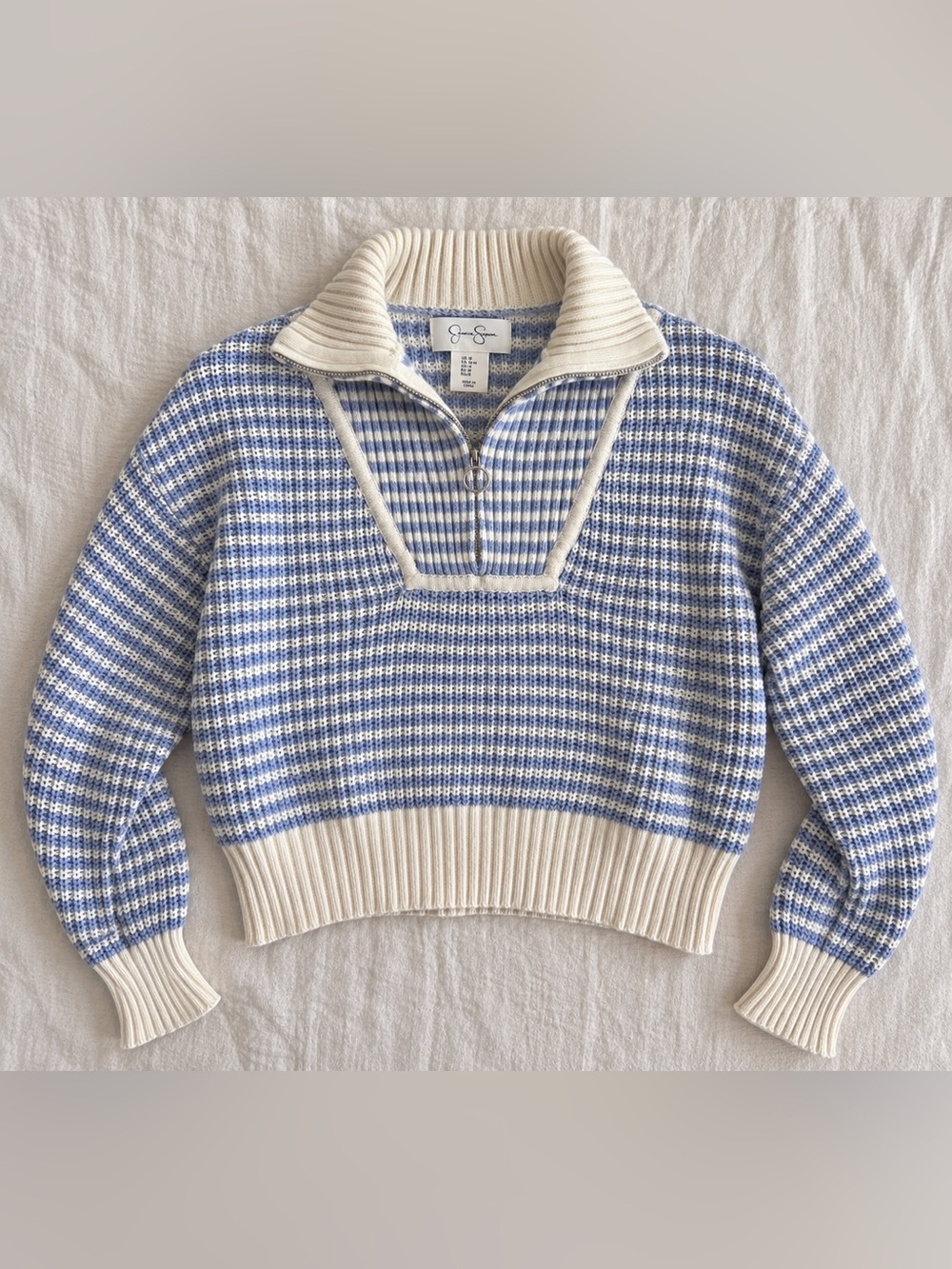 Jessica Simpson Blue & Cream Half-Zip Houndstooth Pullover